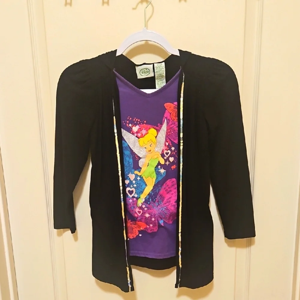 Disney Fairies Tinker Bell Top Jacket Hooded Combo Med 7-8 Cute Set